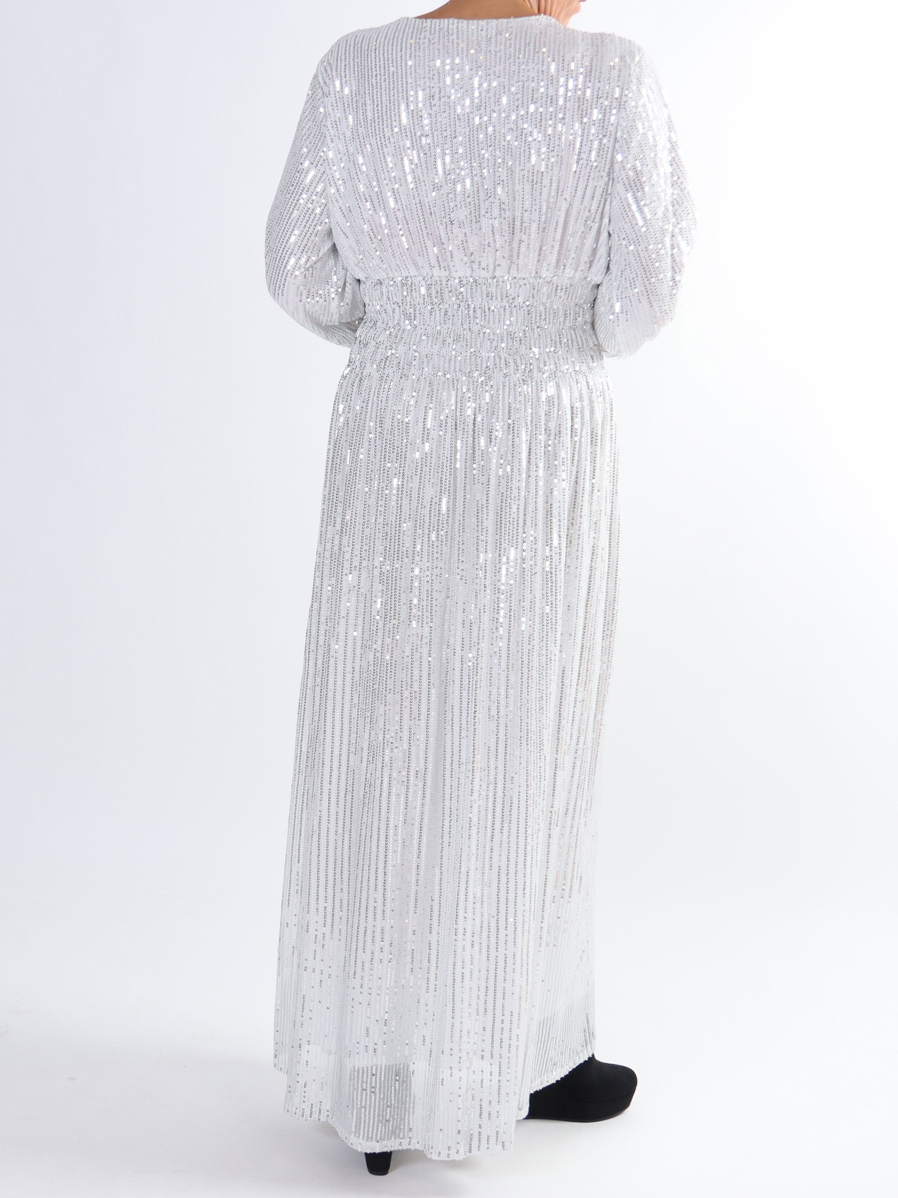 Pams Glitter L/S - Lang smuk plus size kjole med pailletter